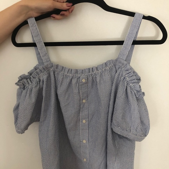 Springfield gorgeous striped cold shoulder white black boho shirt, size S resort - Picture 3 of 5